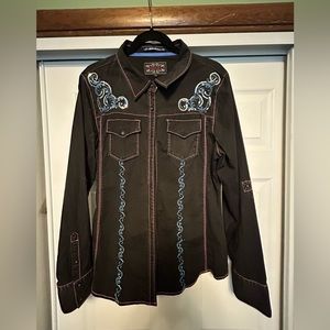 Grace in LA cowgirl shirt. Super cute. Wear tucked in our out.